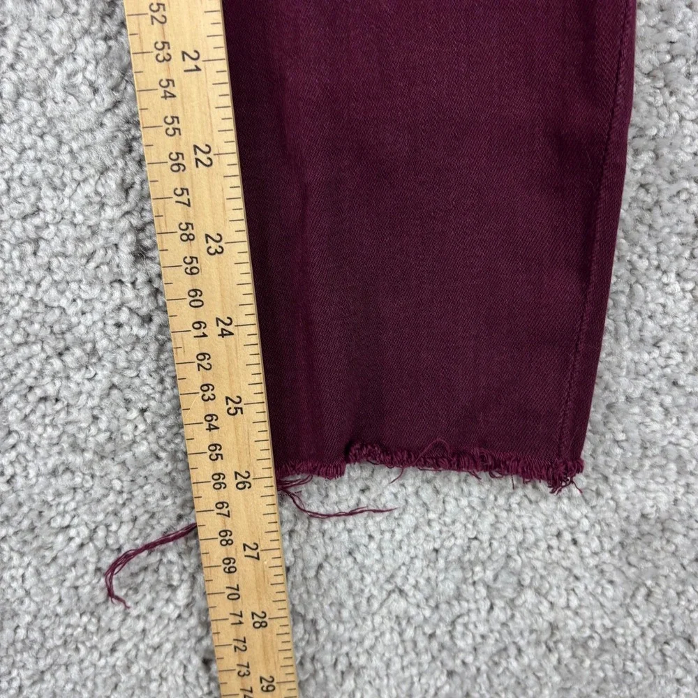 7 For All‎ Mankind The Ankle Skinny Jeans Maroon Burgundy Raw Hem Size 26 Womens
